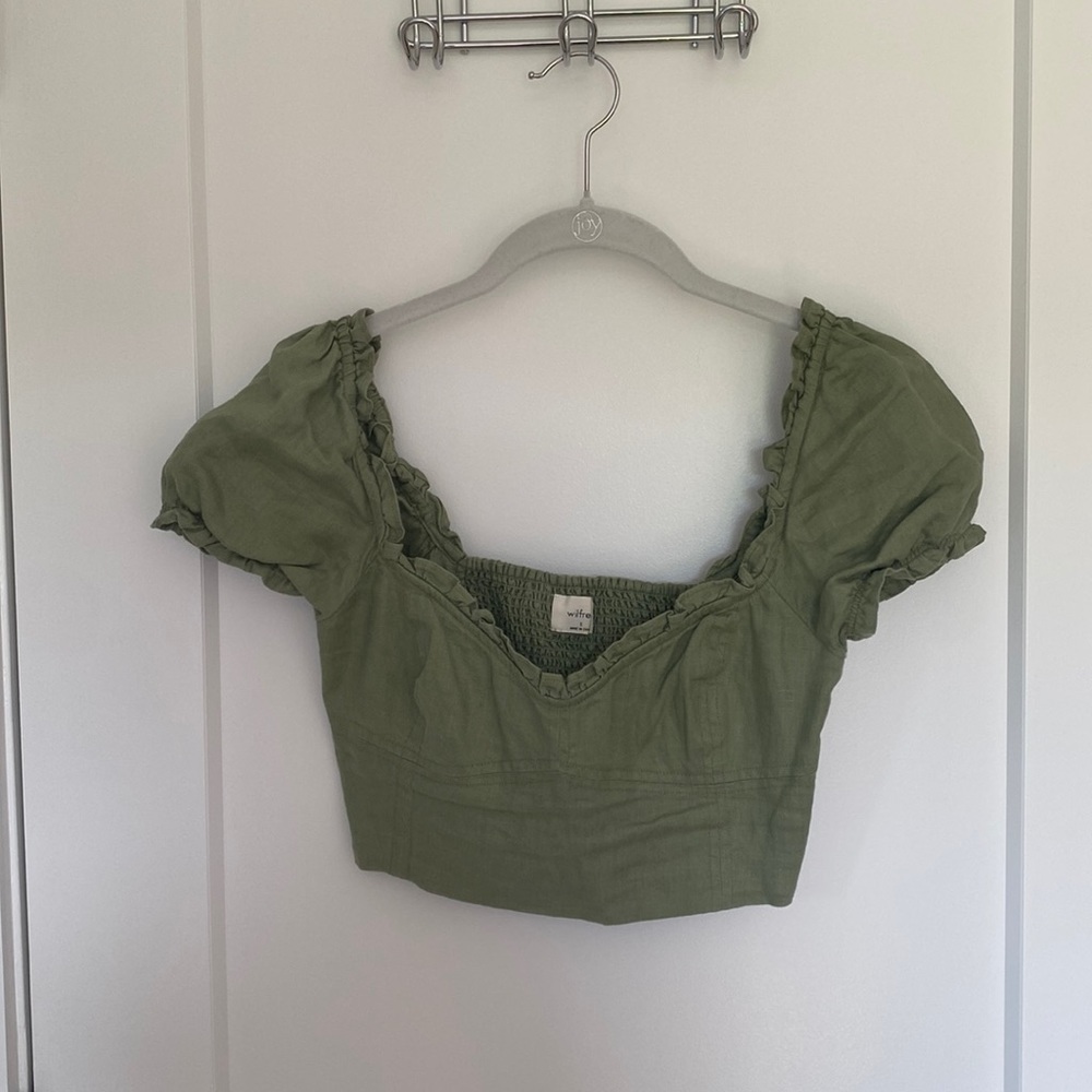 Aritzia Wilfred green puffed shortsleeved blouse - Size S - Picture 3 of 5